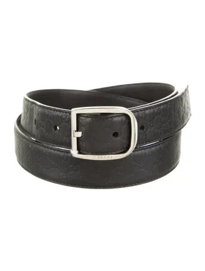Pre-owned Gucci Microssima Pattern Leather Belt In Black