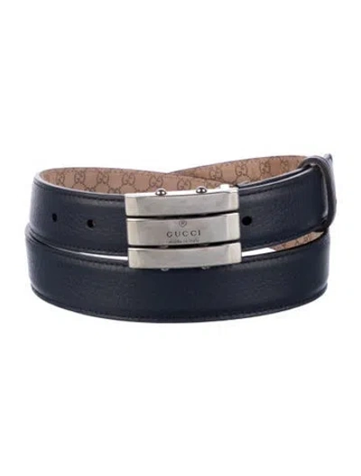 Pre-owned Gucci Microssima Pattern Leather Belt Kit In Blue