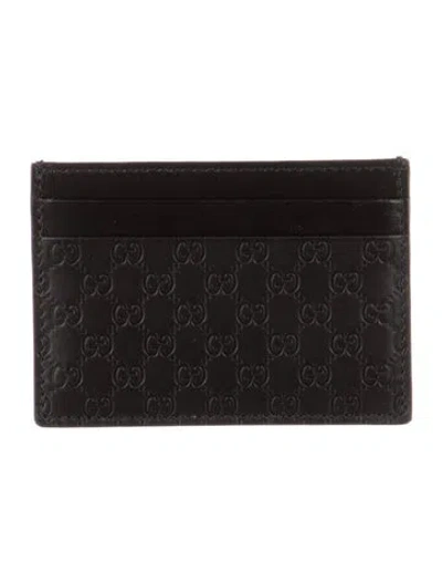 Pre-owned Gucci Microssima Pattern Leather Card Holder In Black