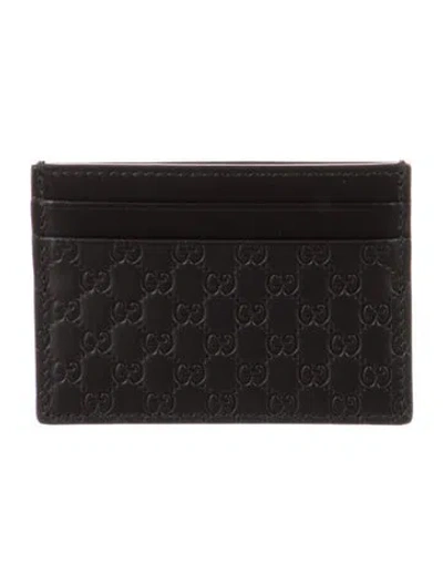Pre-owned Gucci Microssima Pattern Leather Card Holder In Black