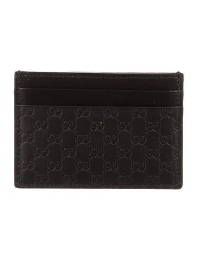 Pre-owned Gucci Microssima Pattern Leather Card Holder In Black