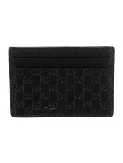 Pre-owned Gucci Microssima Pattern Leather Card Holder In Black