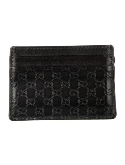 Pre-owned Gucci Microssima Pattern Leather Card Holder In Black