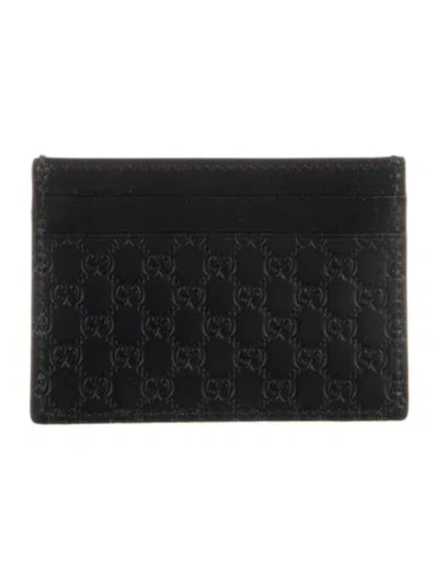 Pre-owned Gucci Microssima Pattern Leather Card Holder In Black