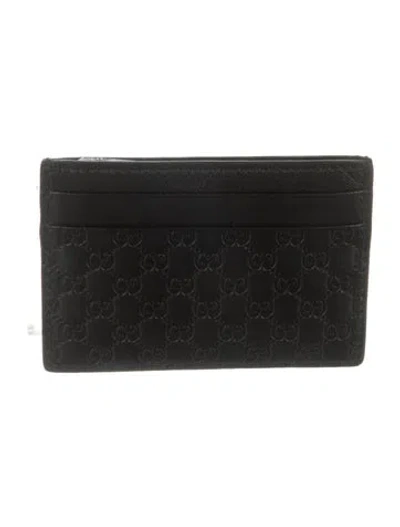 Pre-owned Gucci Microssima Pattern Leather Card Holder In Black