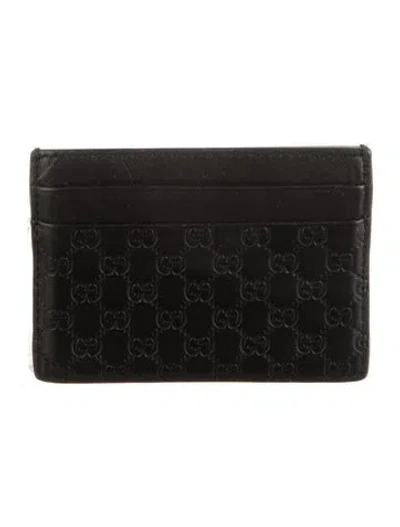 Pre-owned Gucci Microssima Pattern Leather Card Holder In Black