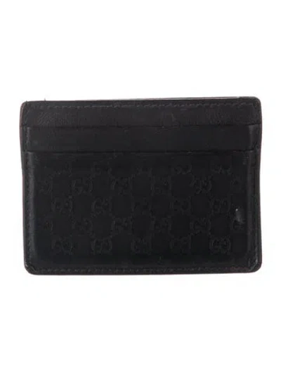 Pre-owned Gucci Microssima Pattern Leather Card Holder In Black