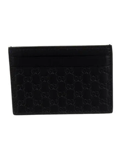 Pre-owned Gucci Microssima Pattern Leather Card Holder In Black