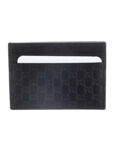 Pre-owned Gucci Microssima Pattern Leather Card Holder In Black