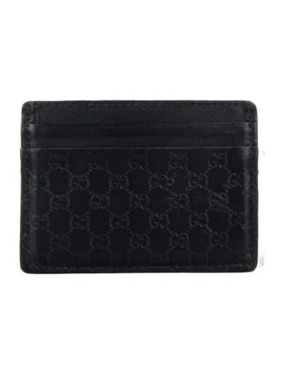 Pre-owned Gucci Microssima Pattern Leather Card Holder In Blue