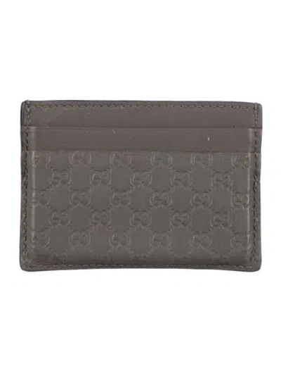 Pre-owned Gucci Microssima Pattern Leather Card Holder In Grey