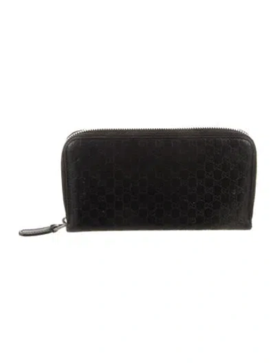 Pre-owned Gucci Microssima Pattern Leather Continental Wallet In Black