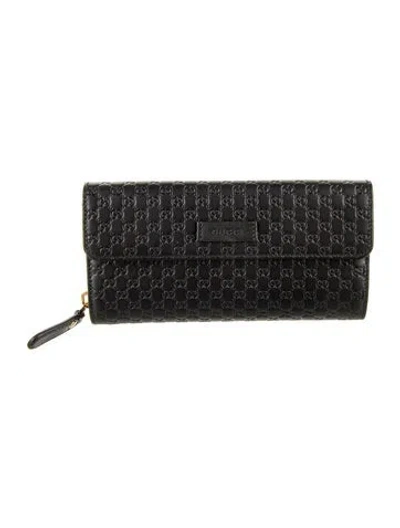 Pre-owned Gucci Microssima Pattern Leather Continental Wallet In Black