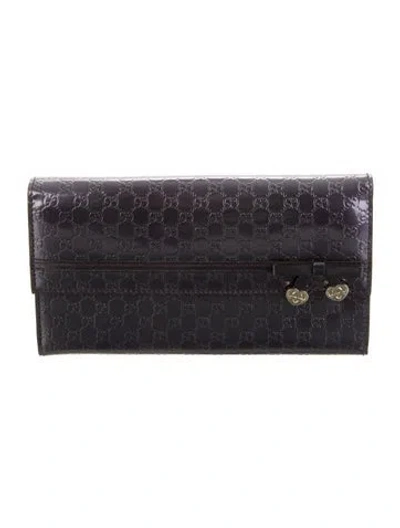 Pre-owned Gucci Microssima Pattern Leather Continental Wallet In Black