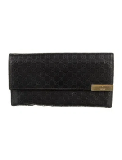 Pre-owned Gucci Microssima Pattern Leather Continental Wallet In Black
