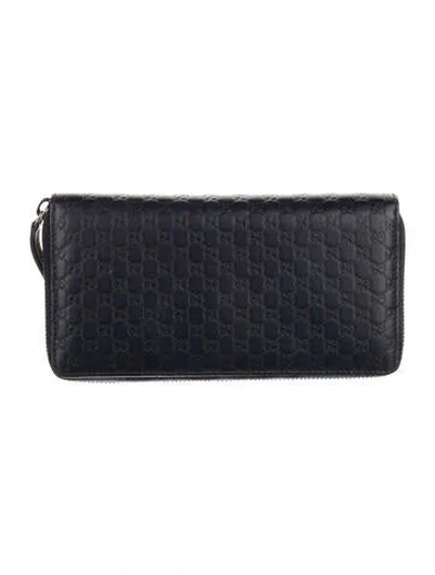 Pre-owned Gucci Microssima Pattern Leather Continental Wallet In Blue
