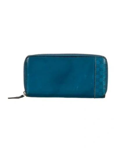 Pre-owned Gucci Microssima Pattern Leather Continental Wallet In Blue