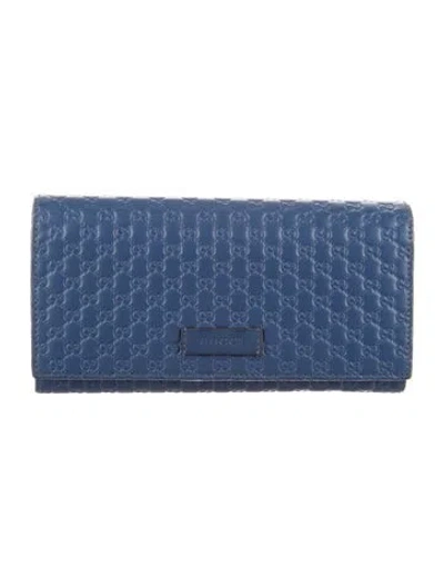 Pre-owned Gucci Microssima Pattern Leather Continental Wallet In Blue