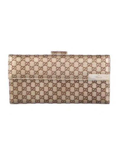 Pre-owned Gucci Microssima Pattern Leather Continental Wallet In Brown