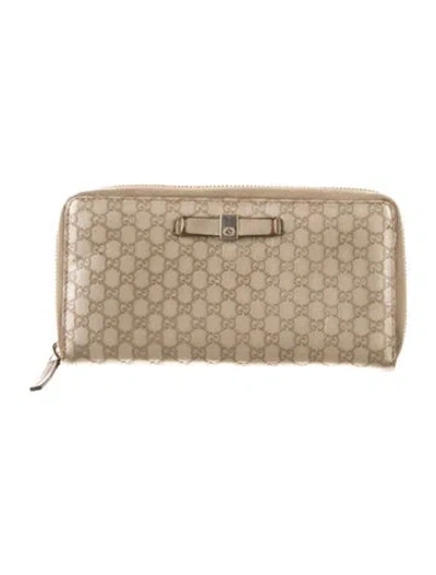 Pre-owned Gucci Microssima Pattern Leather Continental Wallet In Gold