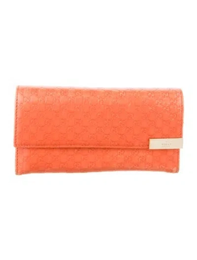 Pre-owned Gucci Microssima Pattern Leather Continental Wallet In Orange