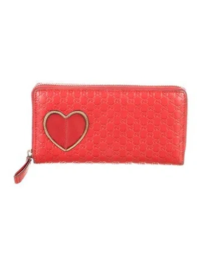 Pre-owned Gucci Microssima Pattern Leather Continental Wallet In Red