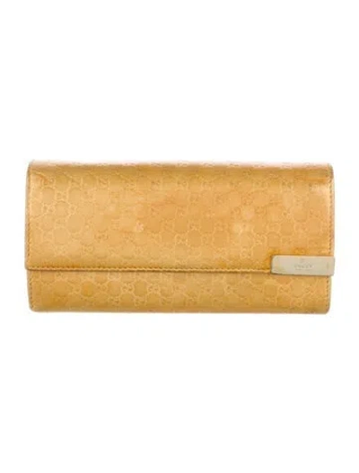 Pre-owned Gucci Microssima Pattern Leather Continental Wallet In Yellow