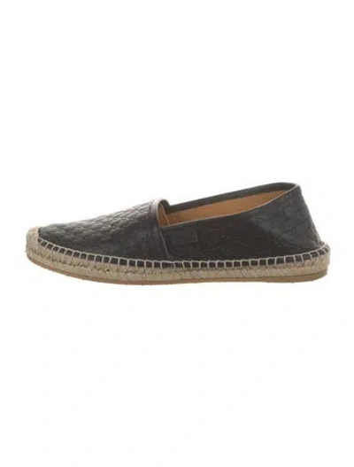 Pre-owned Gucci Microssima Pattern Leather Espadrilles In Black