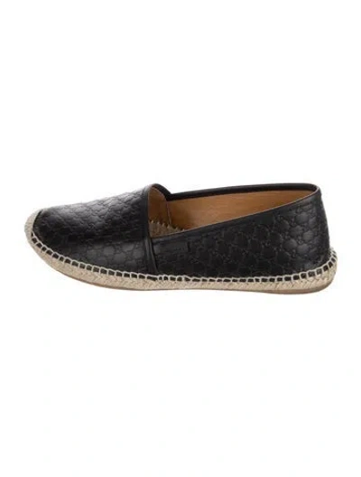 Pre-owned Gucci Microssima Pattern Leather Espadrilles In Black