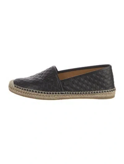 Pre-owned Gucci Microssima Pattern Leather Espadrilles In Black