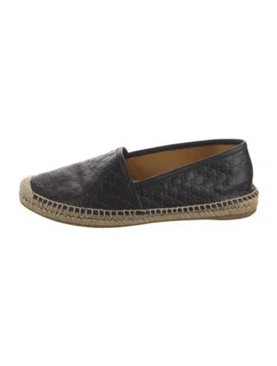 Pre-owned Gucci Microssima Pattern Leather Espadrilles In Black