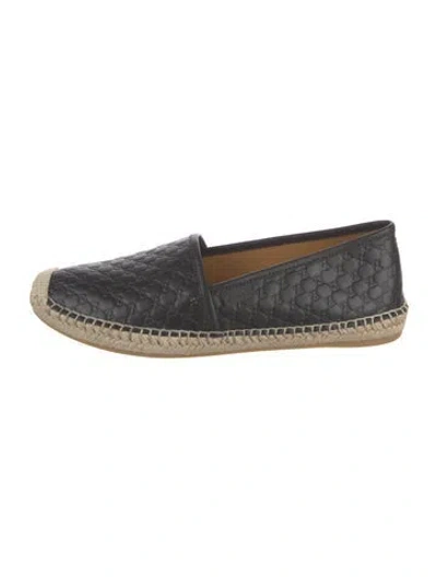 Pre-owned Gucci Microssima Pattern Leather Espadrilles In Black