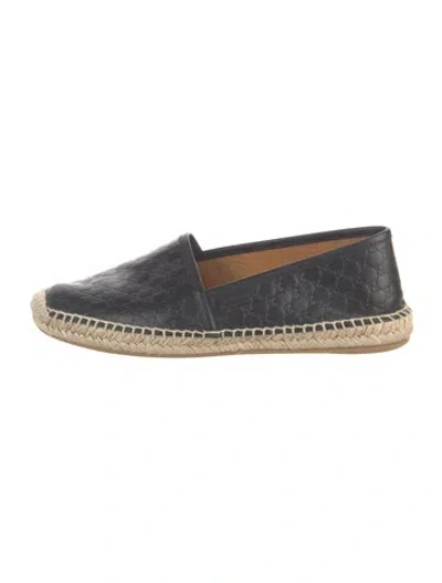 Pre-owned Gucci Microssima Pattern Leather Espadrilles In Black