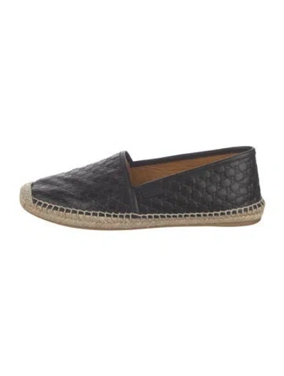 Pre-owned Gucci Microssima Pattern Leather Espadrilles In Black