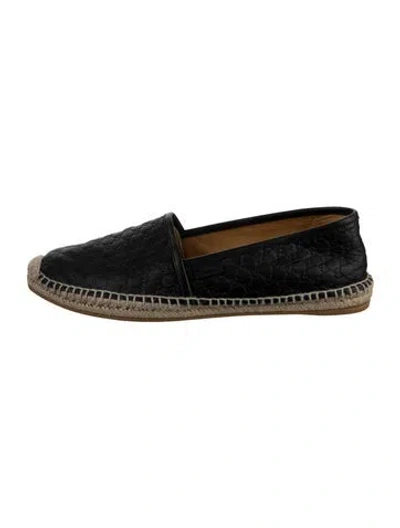 Pre-owned Gucci Microssima Pattern Leather Espadrilles In Black