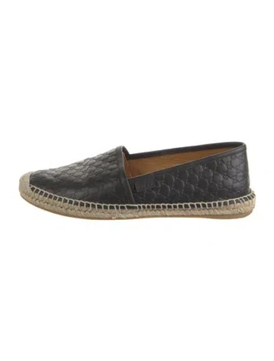 Pre-owned Gucci Microssima Pattern Leather Espadrilles In Black
