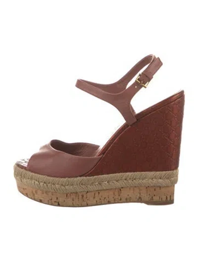 Pre-owned Gucci Microssima Pattern Leather Espadrilles In Brown