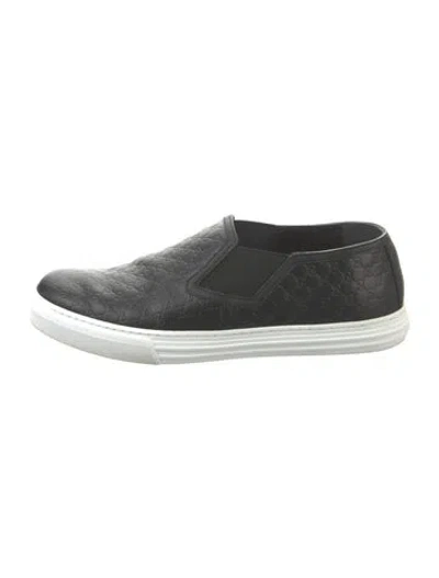 Pre-owned Gucci Microssima Pattern Leather Loafers In Black