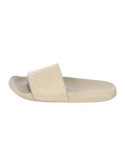 Pre-owned Gucci Microssima Pattern Leather Slides In Neutral