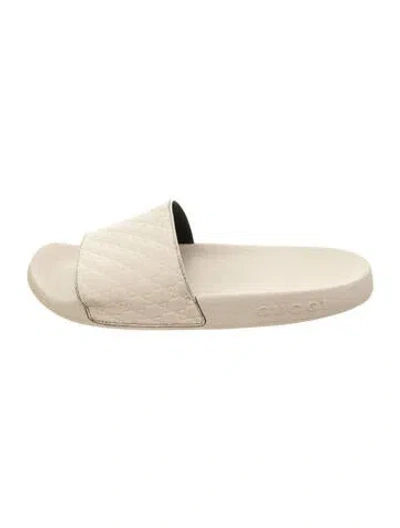 Pre-owned Gucci Microssima Pattern Leather Slides In Neutral