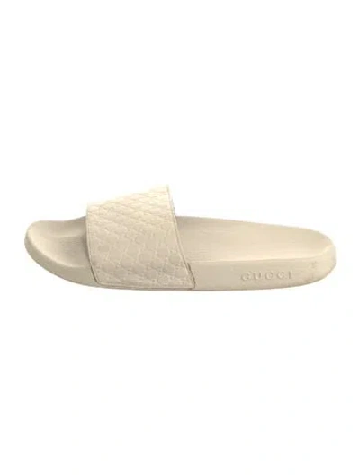 Pre-owned Gucci Microssima Pattern Leather Slides In Neutral