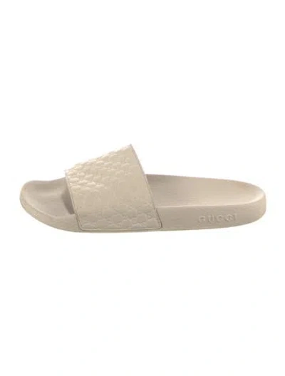 Pre-owned Gucci Microssima Pattern Leather Slides In Neutrals