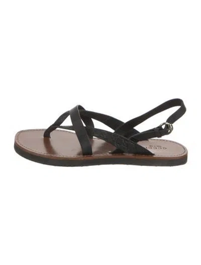 Pre-owned Gucci Microssima Pattern Leather Slingback Sandals In Black