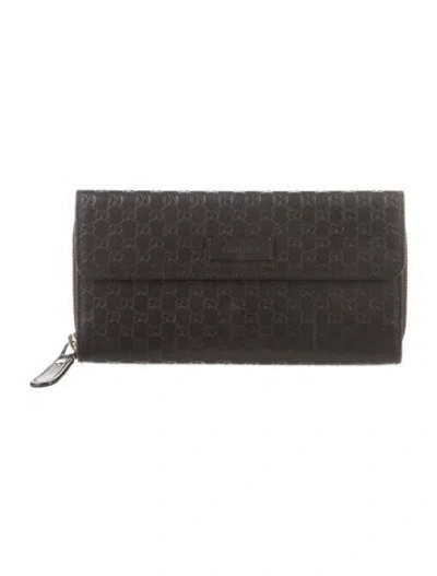 Pre-owned Gucci Microssima Pattern Leather Trifold Wallet In Brown