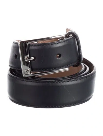 Pre-owned Gucci Microssima Pattern Leather Waist Belt In Black