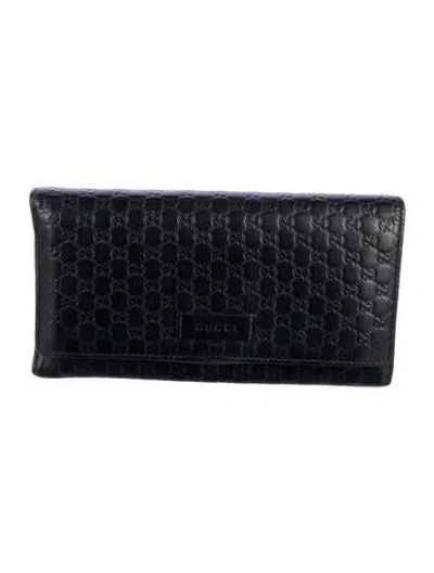 Pre-owned Gucci Microssima Pattern Leather Wallet In Black