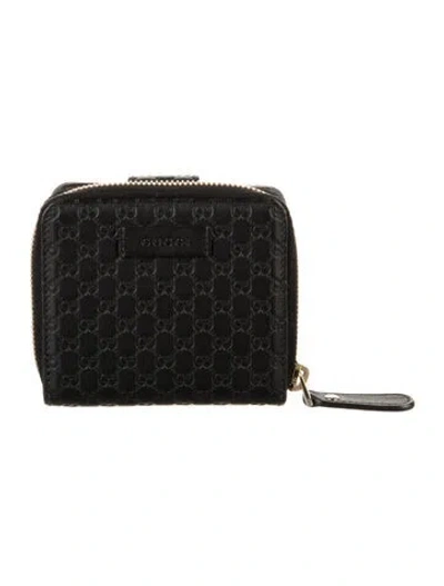 Pre-owned Gucci Microssima Pattern Leather Wallet In Black