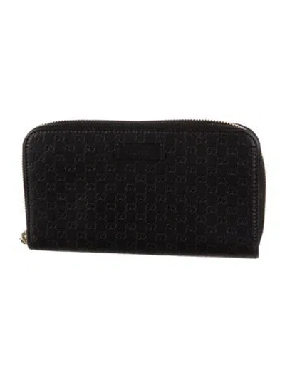 Pre-owned Gucci Microssima Pattern Leather Wallet In Black