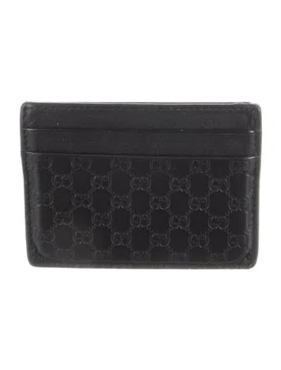 Pre-owned Gucci Microssima Pattern Leather Wallet In Black