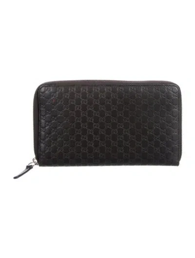 Pre-owned Gucci Microssima Pattern Leather Wallet In Brown